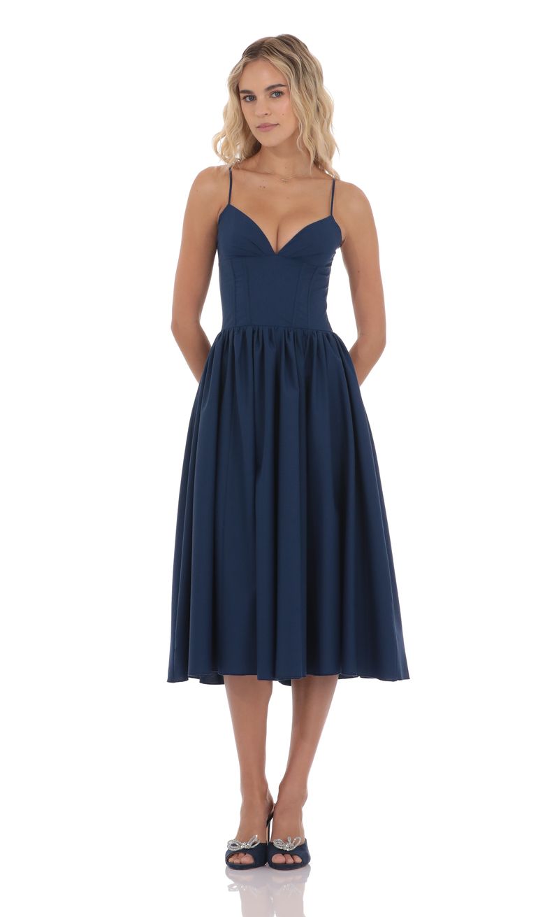 white christmas dresses Zapaka Women Sparkly Blue Corset Long Prom Dress with Slit Spaghetti Straps Evening Dress, Navy / US10 main image 1