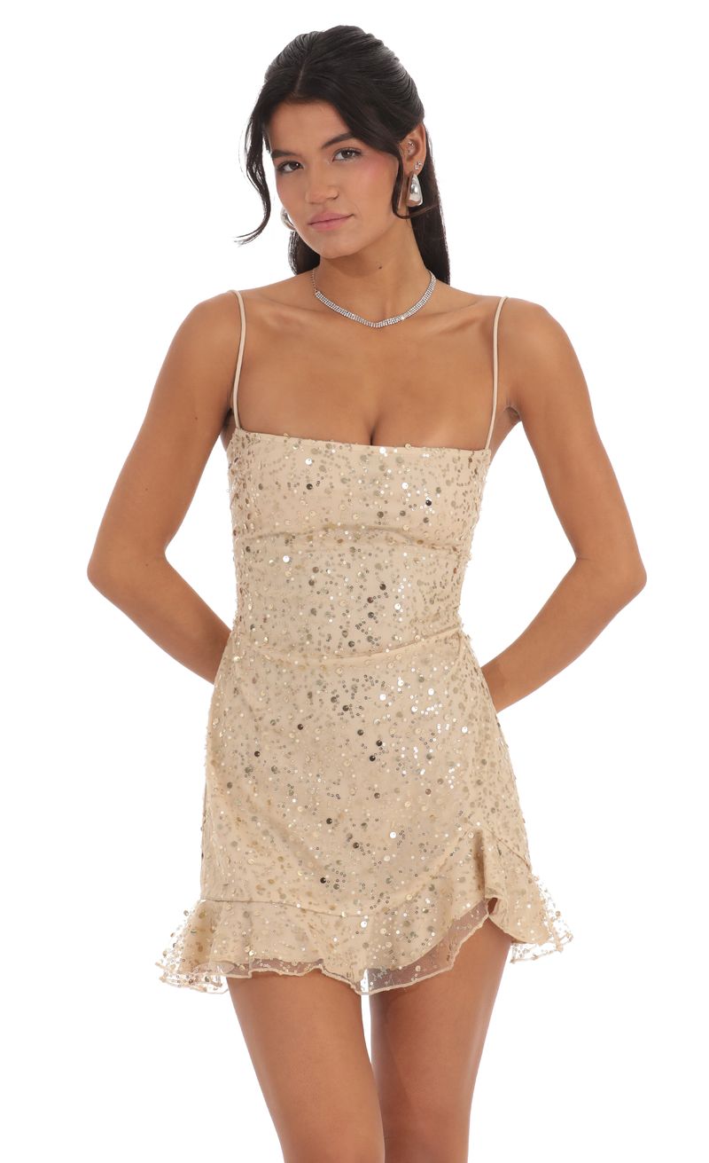 green emerald velvet dress Marbella Sequin Embellished Scoop Neck Mini Dress Gold– Selfie Leslie main image 1