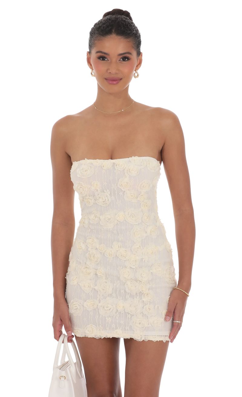 Textured Floral Strapless Dress in Cream Textured Floral Strapless Dress in Cream