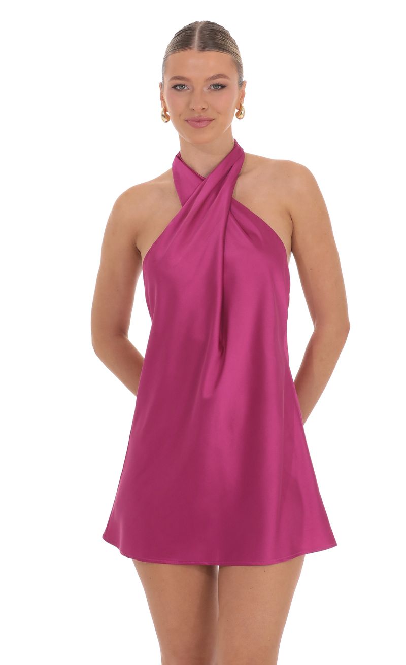 similar product image Satin Cross Halter Dress in Magenta