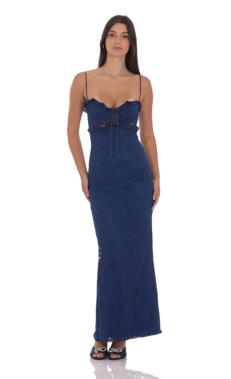 fitted lace wedding dress Elegant Smoky Blue Maxi Dress | Alances Collection main image 0