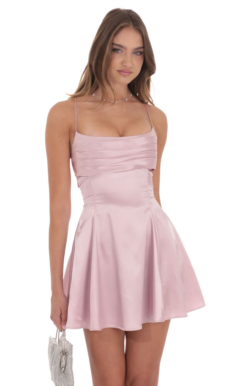 Satin Draped A-Line Dress in Pink | LUCY IN THE SKY