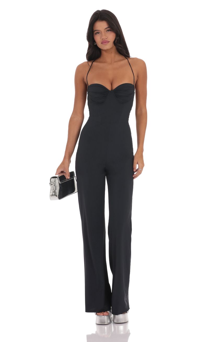 Open Back Bodycon Jumpsuit in Black | LUCY IN THE SKY
