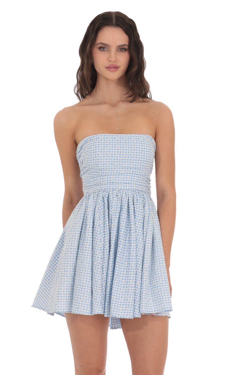 princess polly baby blue dress Off Shoulder Blue Plaid Sequin Ruffle Sleeve Mermaid Corset Dress main image 1