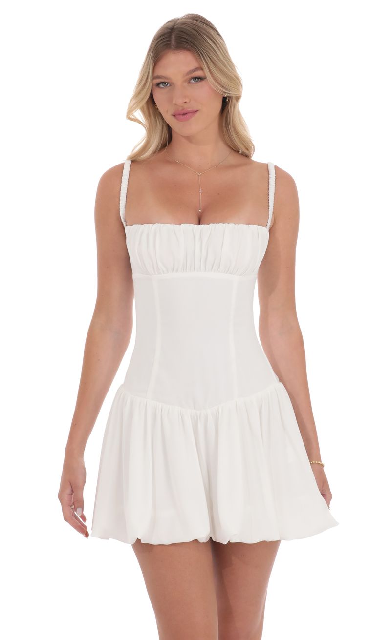 Ruched Bust Bubble Dress in White | LUCY IN THE SKY