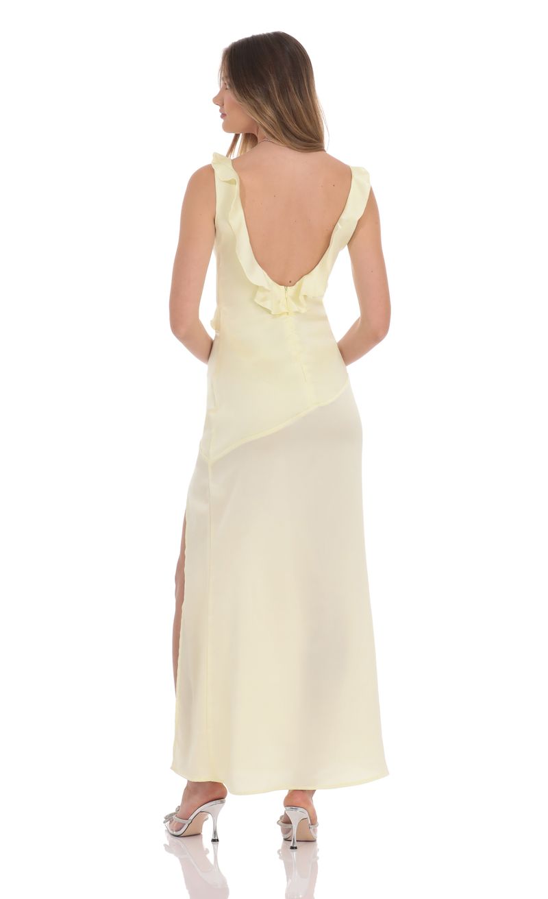 Satin V-Neck Open Back Maxi Dress in Pastel Yellow | LUCY IN THE SKY