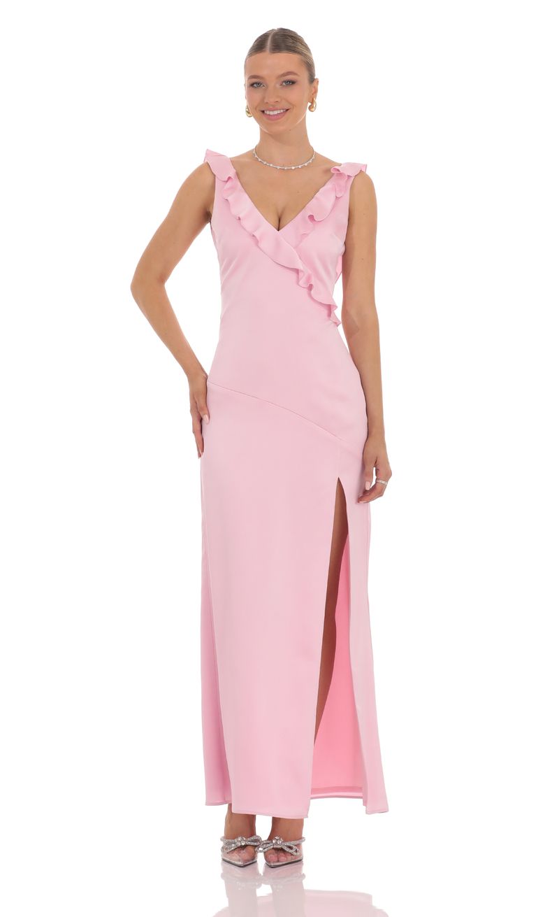 strapless open back dress Alessandra Slinky Ruffle Maxi Dress