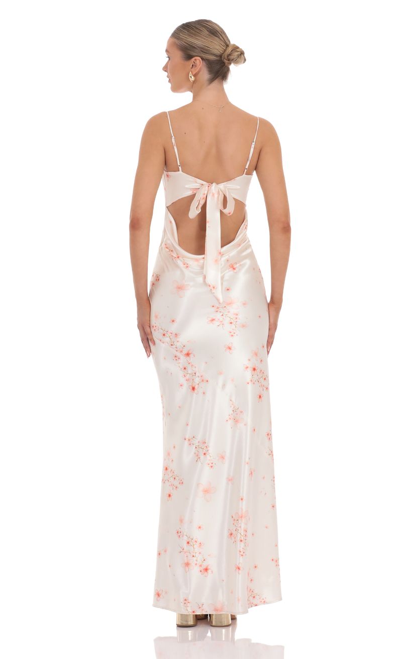 Cherry Blossom Open Back Maxi Dress in Cream | LUCY IN THE SKY