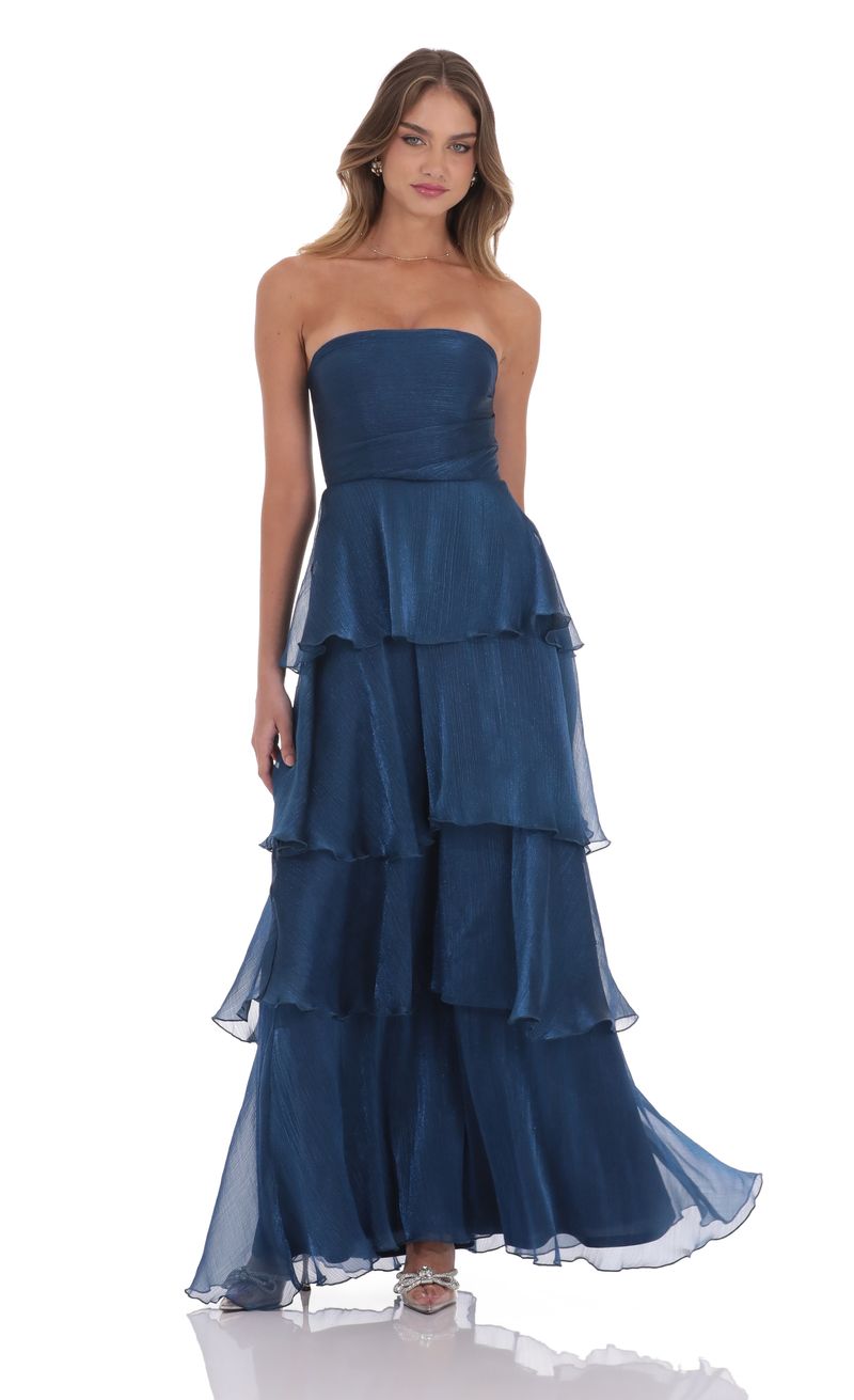Corset Ruffle Strapless Maxi Dress in Navy | LUCY IN THE SKY