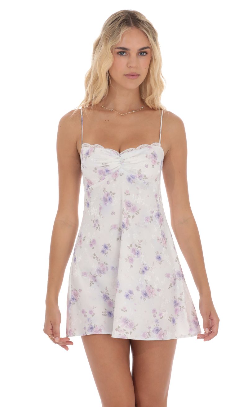 slim fit dress slacks Kyrah Lace-Up Back Mini Dress Floral Pink main image 0