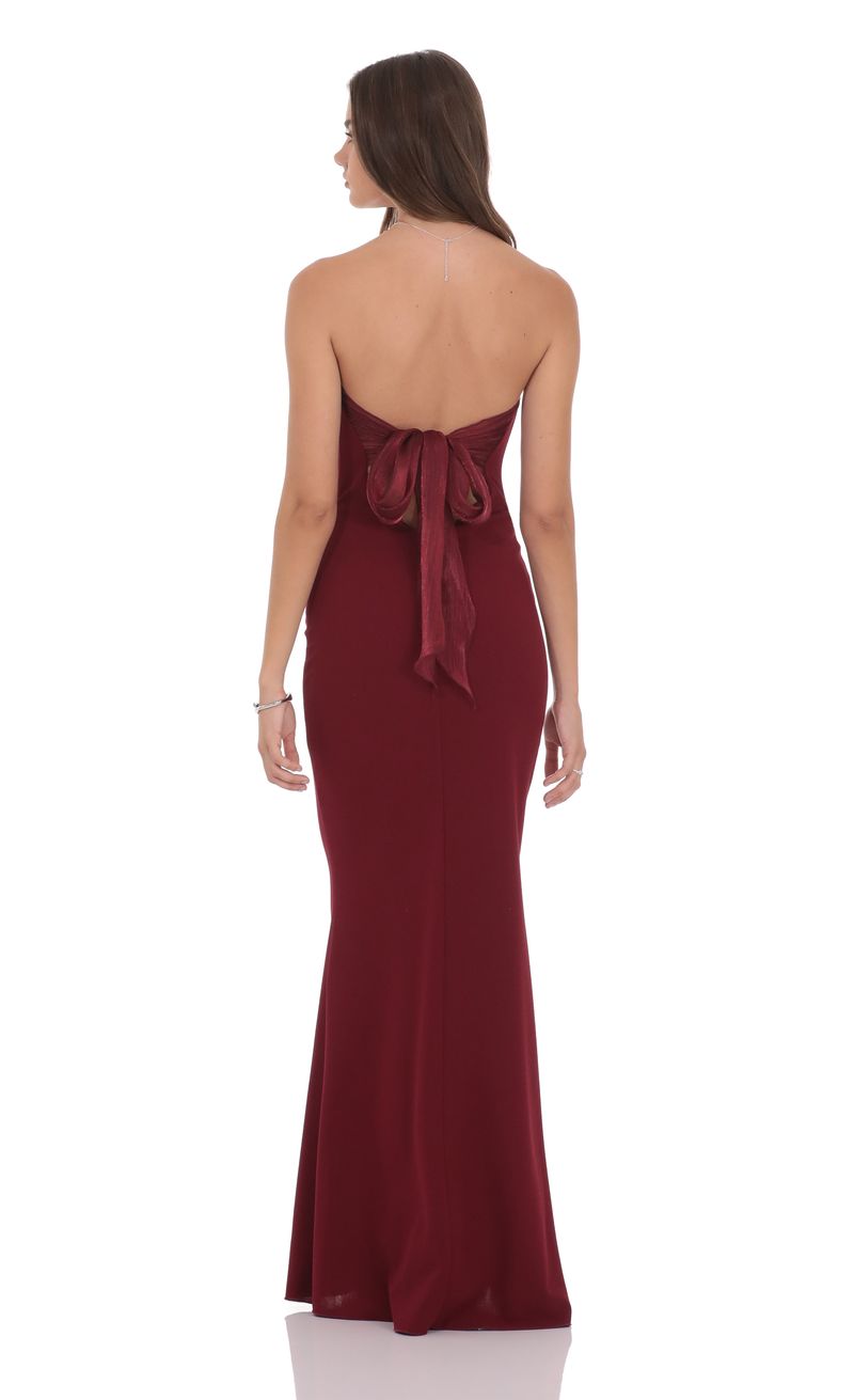 burgundy strapless formal dress Bex Strapless Slinky Maxi Dress With Split - Burgundy