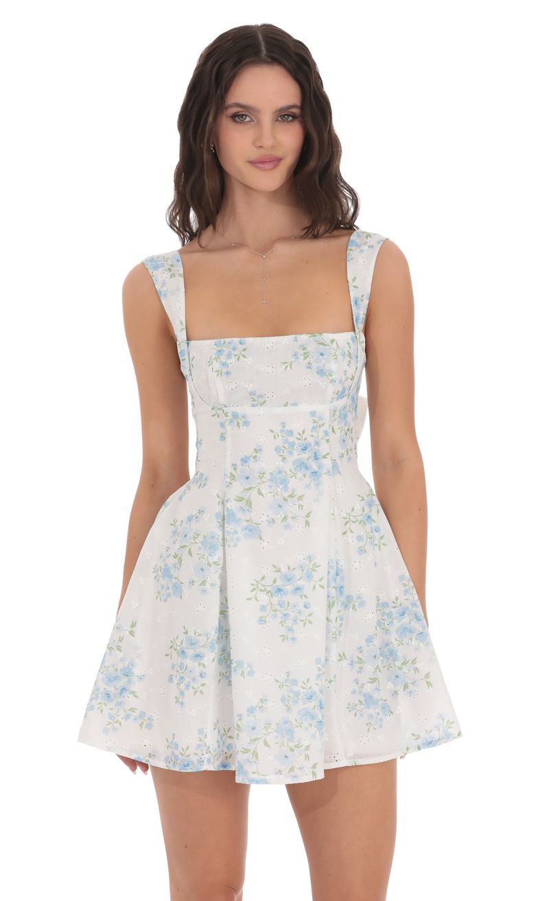 Floral Eyelet Fit and Flare Dress in White | LUCY IN THE SKY