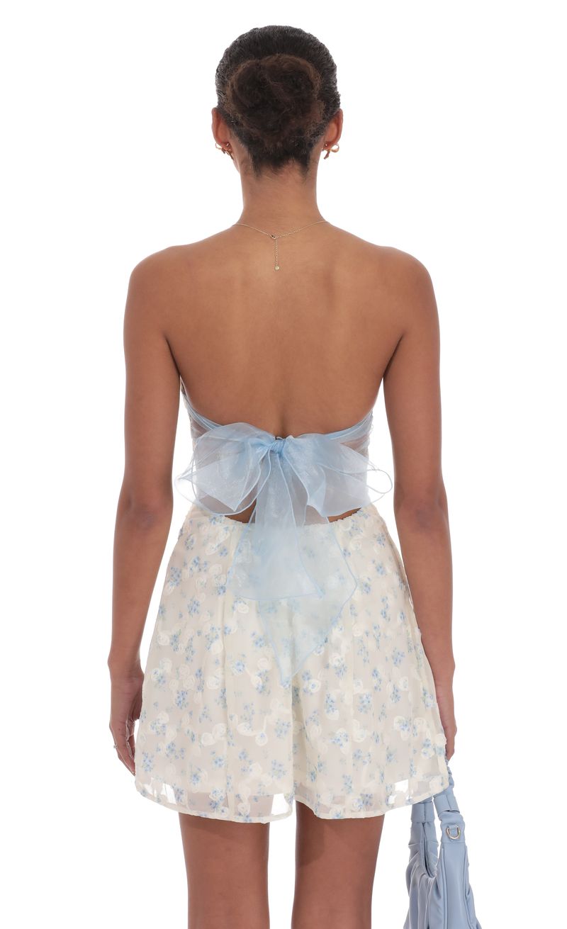 Floral Strapless Fit and Flare Dress in White | LUCY IN THE SKY Floral Strapless Fit and Flare Dress in White | LUCY IN THE SKY