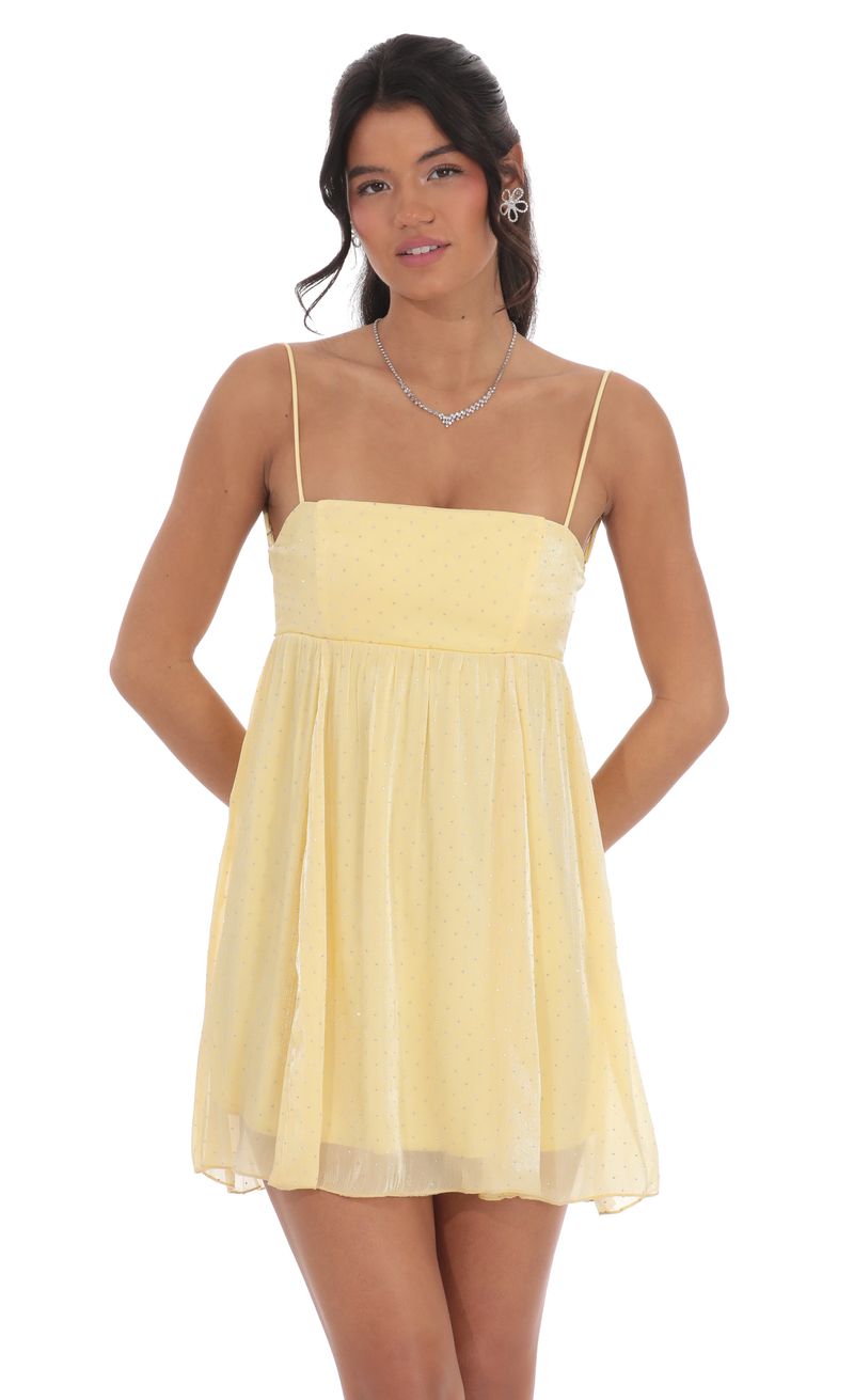 Rhinestone Babydoll Dress in Yellow | LUCY IN THE SKY Rhinestone Babydoll Dress in Yellow | LUCY IN THE SKY