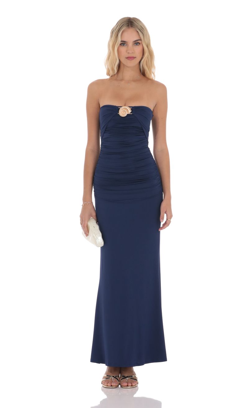 blue maxi dress bodycon Metallic Ruched Tie Detail Bodycon Maxi Dress Electric Sapphire / S main image 0