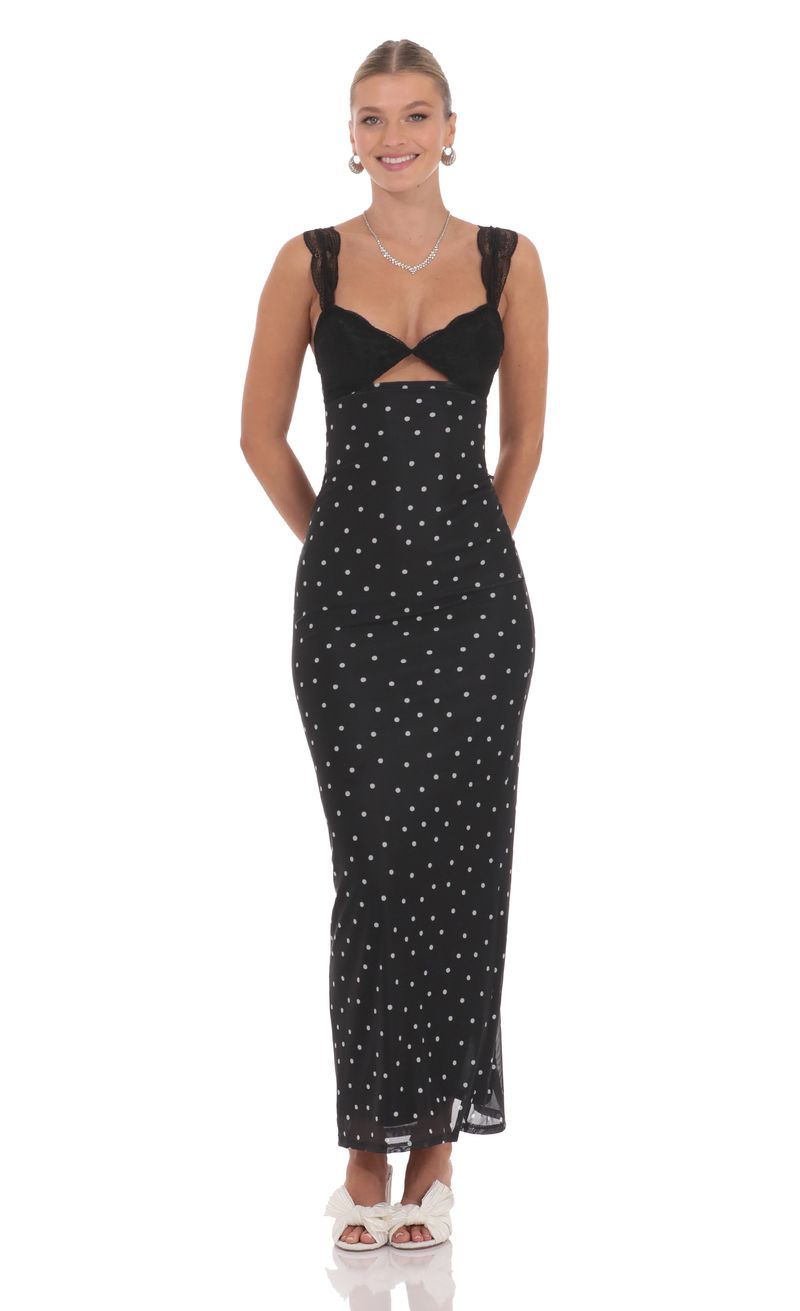 Cutout Polka Dot Maxi Dress in Black | LUCY IN THE SKY Cutout Polka Dot Maxi Dress in Black | LUCY IN THE SKY