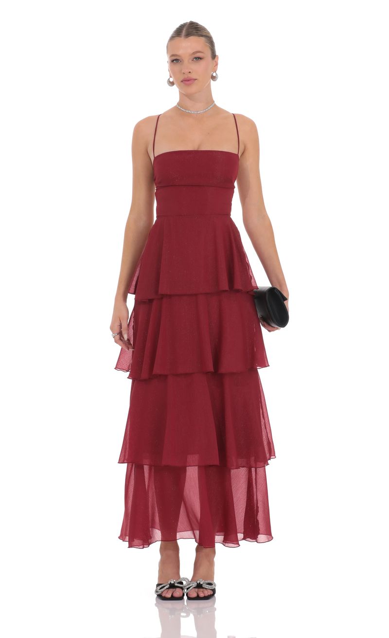 Shimmer Crinkle Maxi Dress in Maroon | LUCY IN THE SKY
