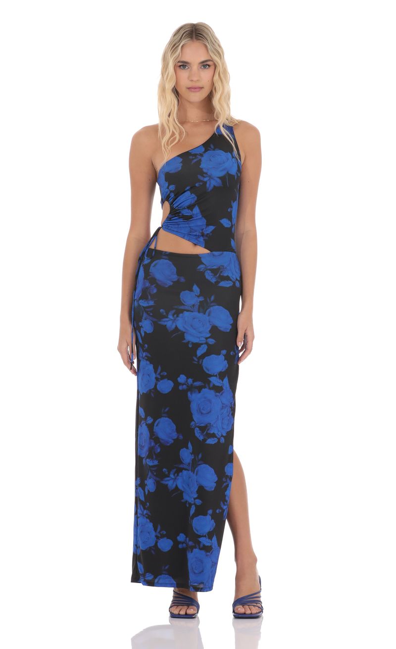 blue floral cutout dress Floral Cutout Detail V-Neck Midi Dress Frosted Sky / L main image 1