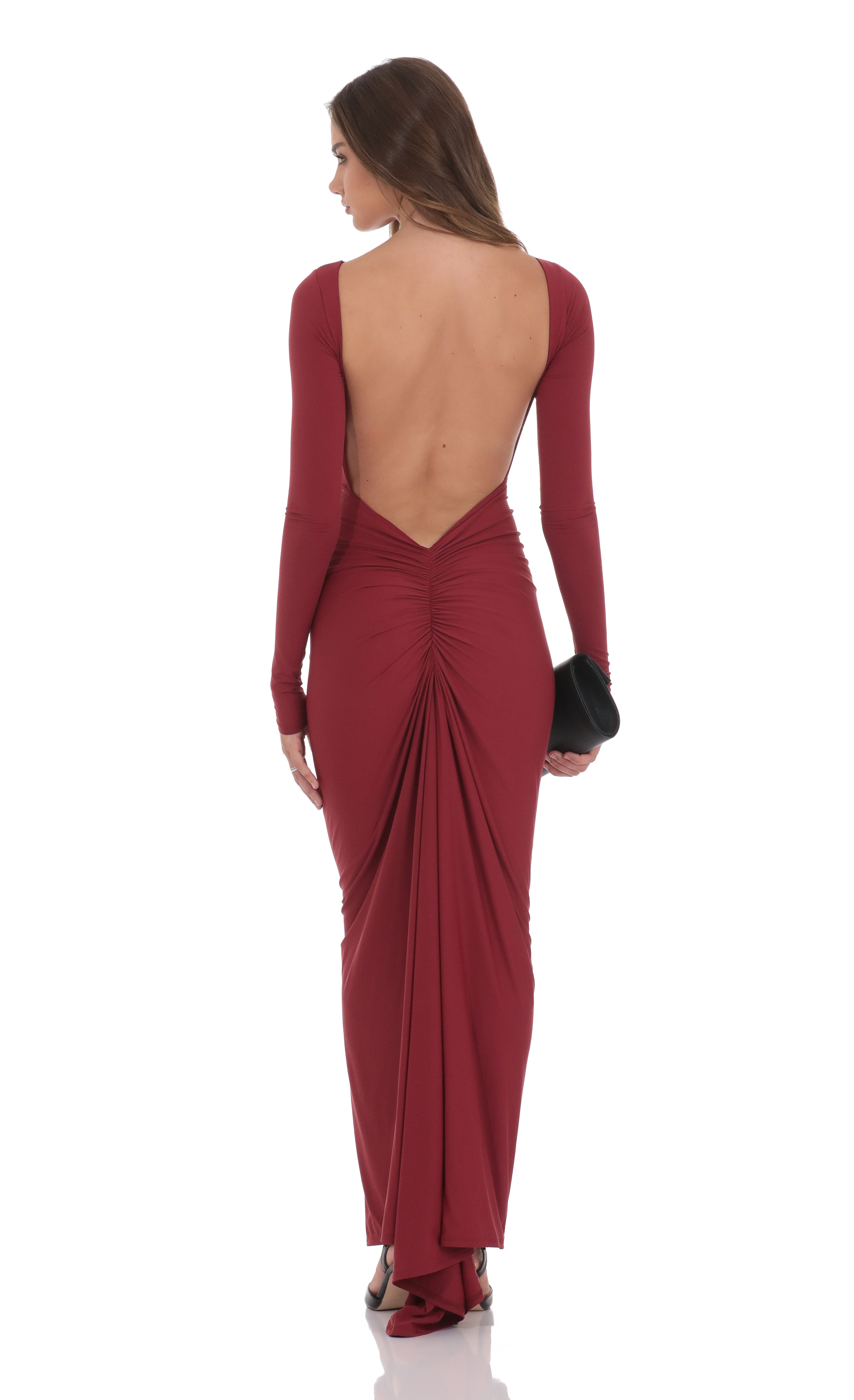 Bodycon Open Back Dress in Maroon