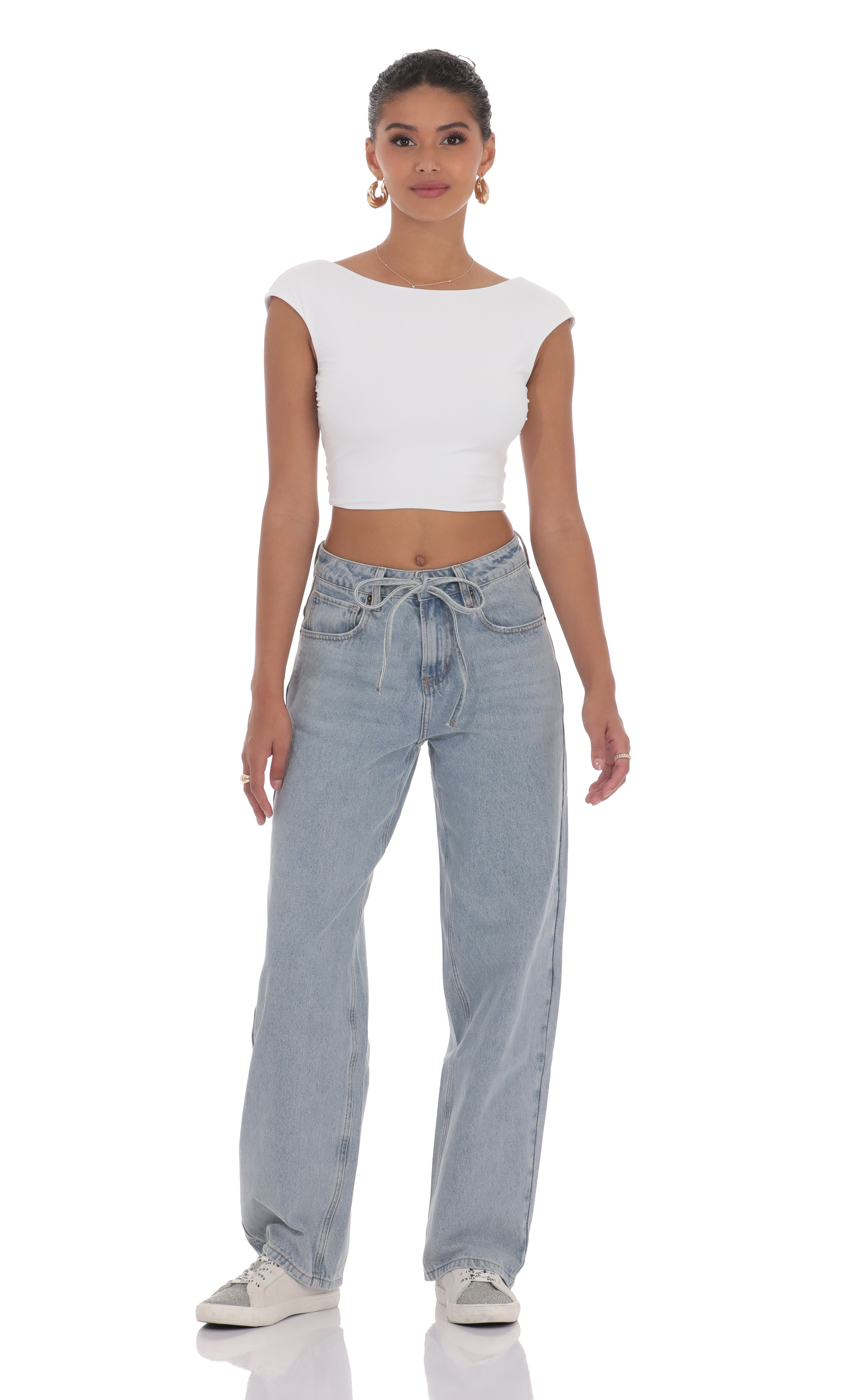 Drawstring Denim Jeans in Blue
