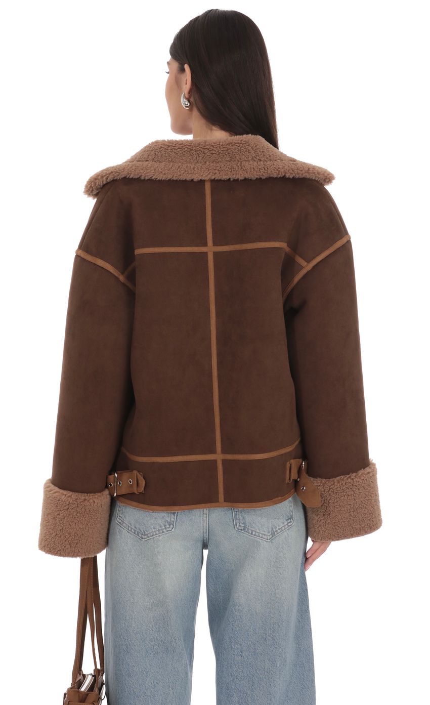 Product image for Suede Sherpa Lined Jacket in Brown