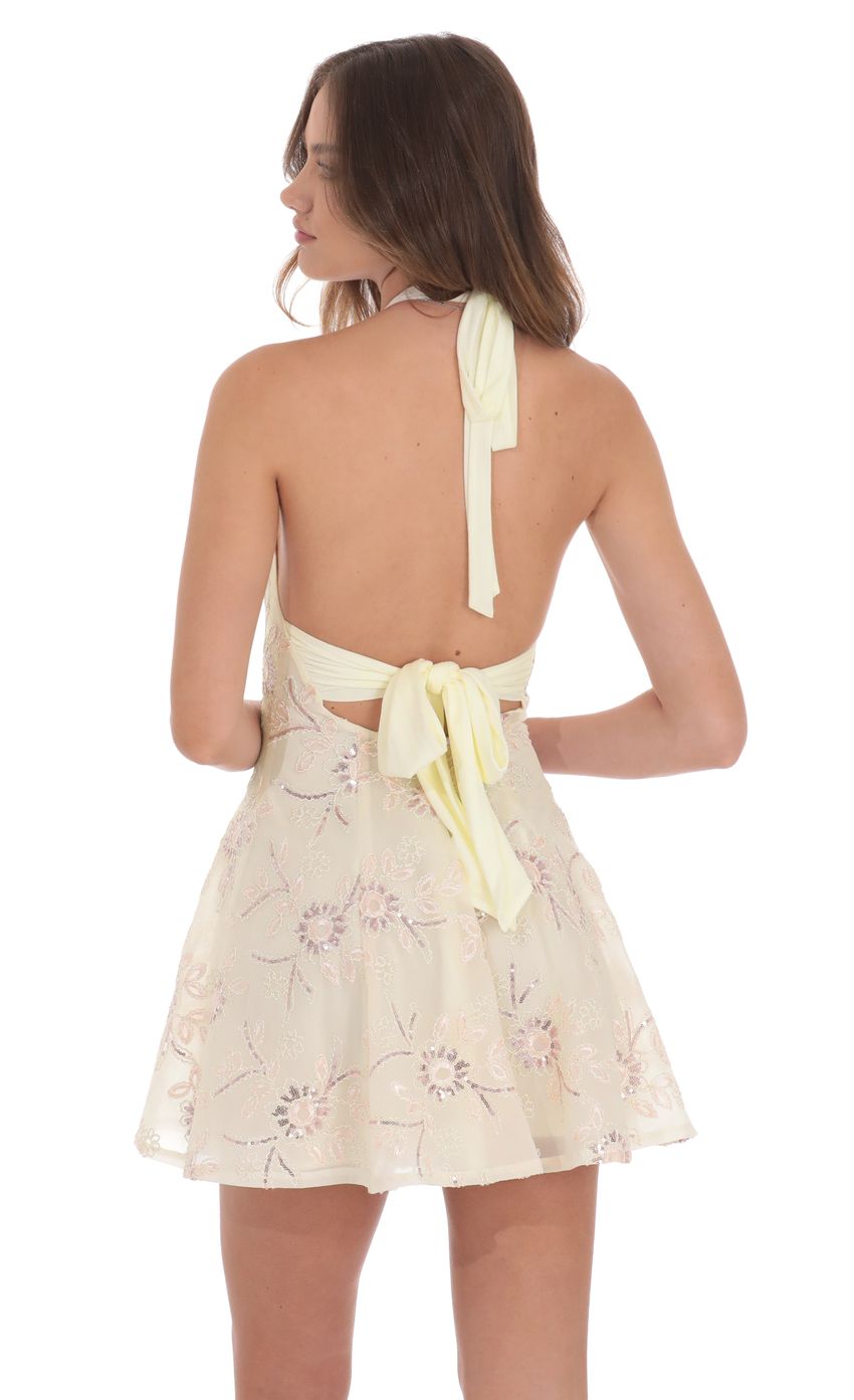 Product image for Floral Halter Open Back Dress in Cream