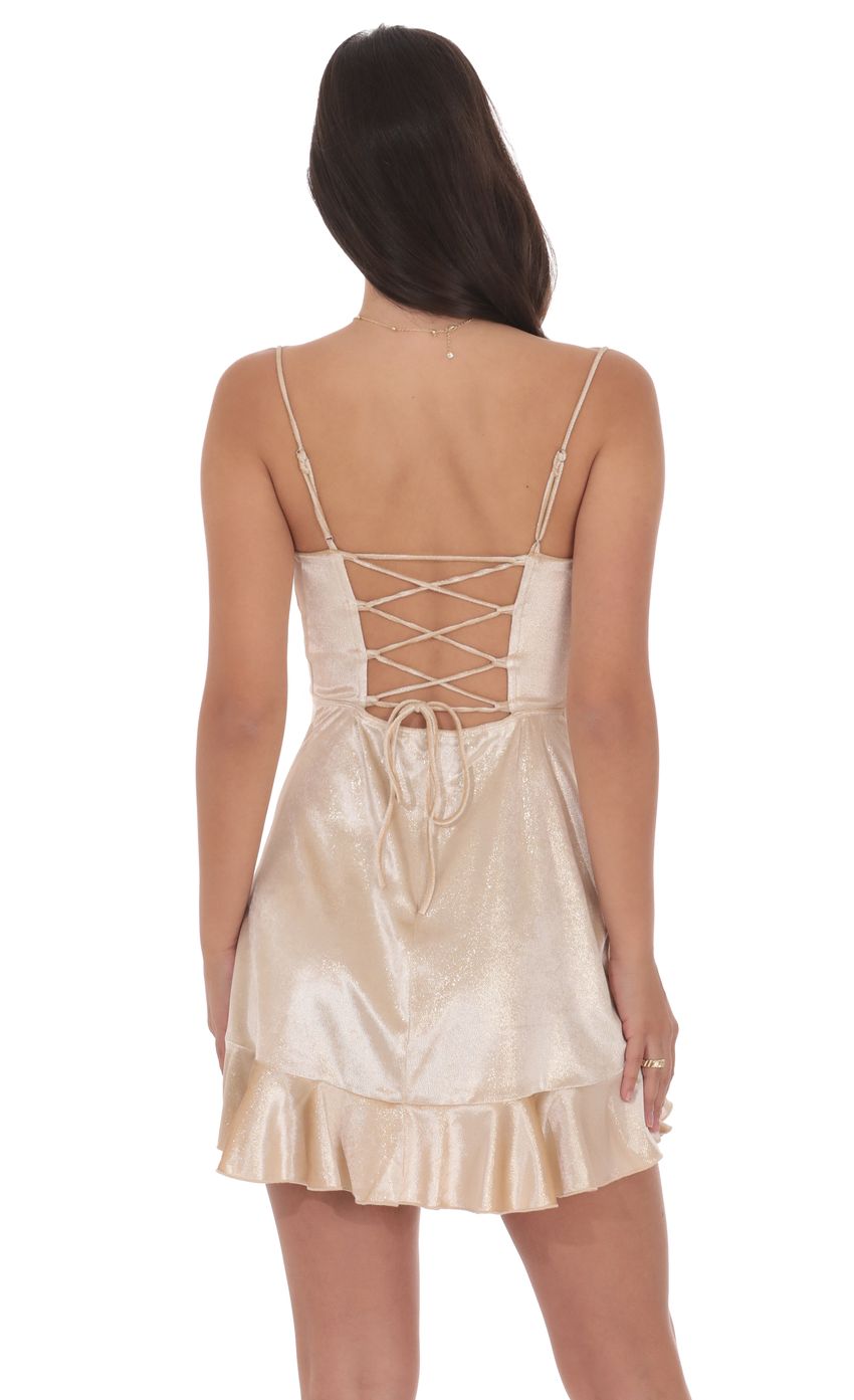 Product image for Foil Velvet Ruffled Slit Dress in Gold