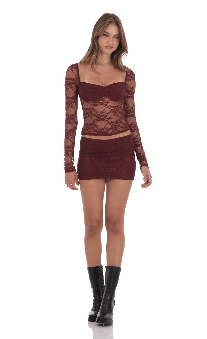 Product image for Sheer Lace Skirt in Burgundy