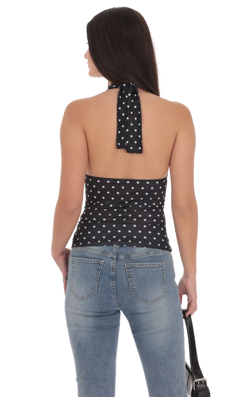 Product image for Polka Dot Cross Neck Halter Top in Black