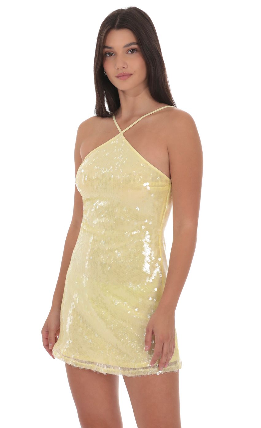 Product image for Sequin Halter Dress in Yellow