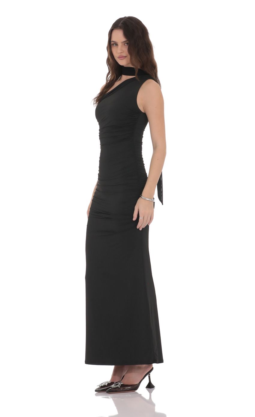 Product image for One Shoulder Scarf Wrap Maxi Dress in Black