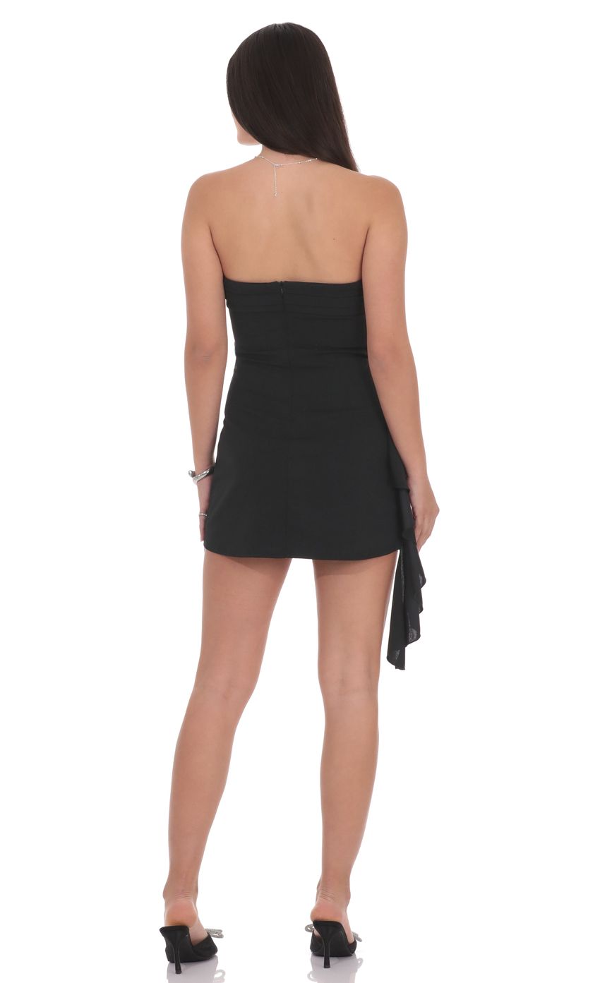 Product image for Strapless Ruched Tassel Dress in Black