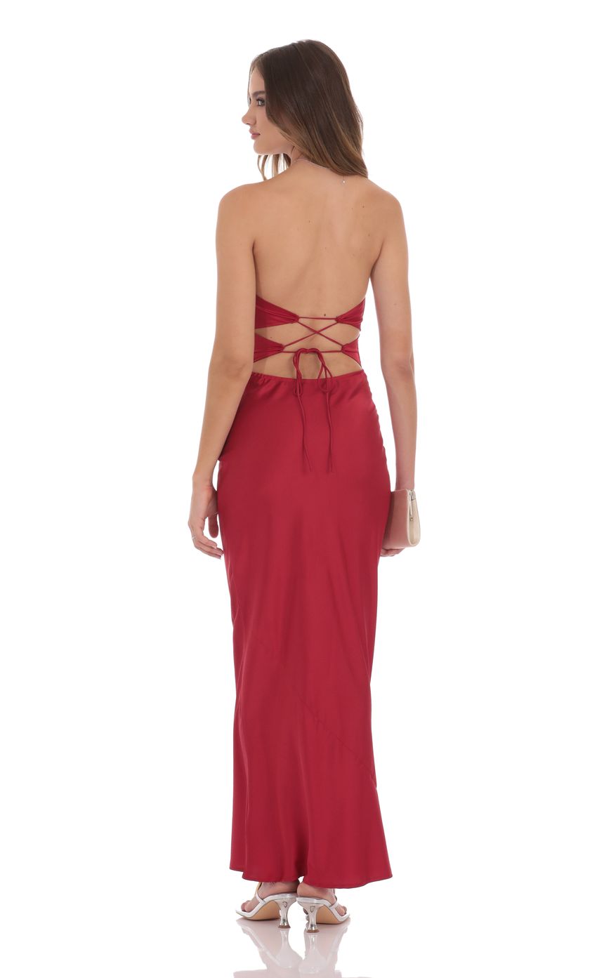 Picture Satin Twist Cutout Maxi Dress in Red. Source: https://media-img.lucyinthesky.com/data/product-media/850xAUTO/02eedd78-3f4f-4944-bcc9-0342754f9ba4.jpg