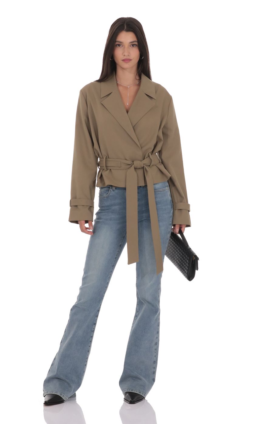 Product image for Belted Short Trench Coat in Khaki