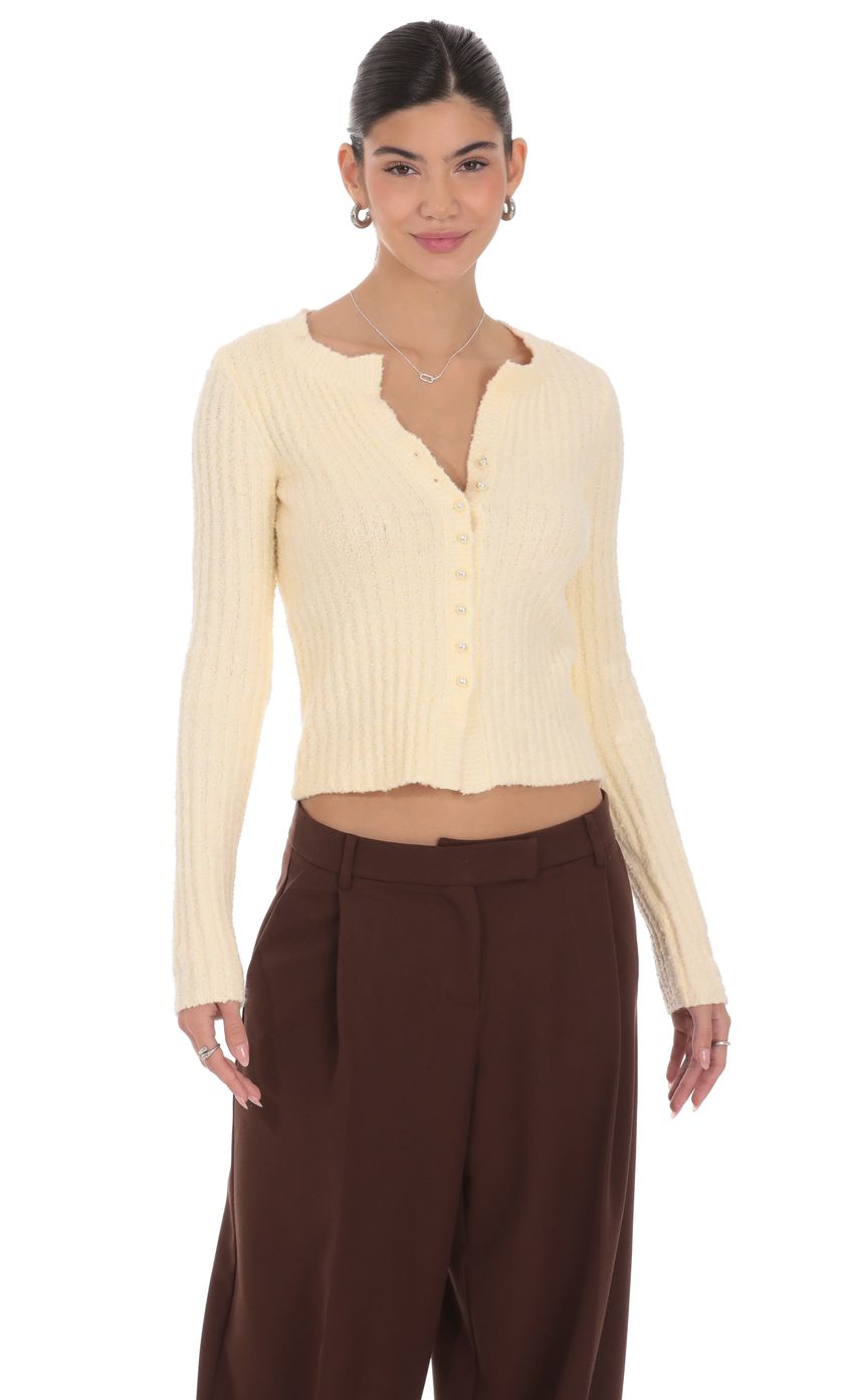 Product image for Ribbed Knit Cardigan in Cream