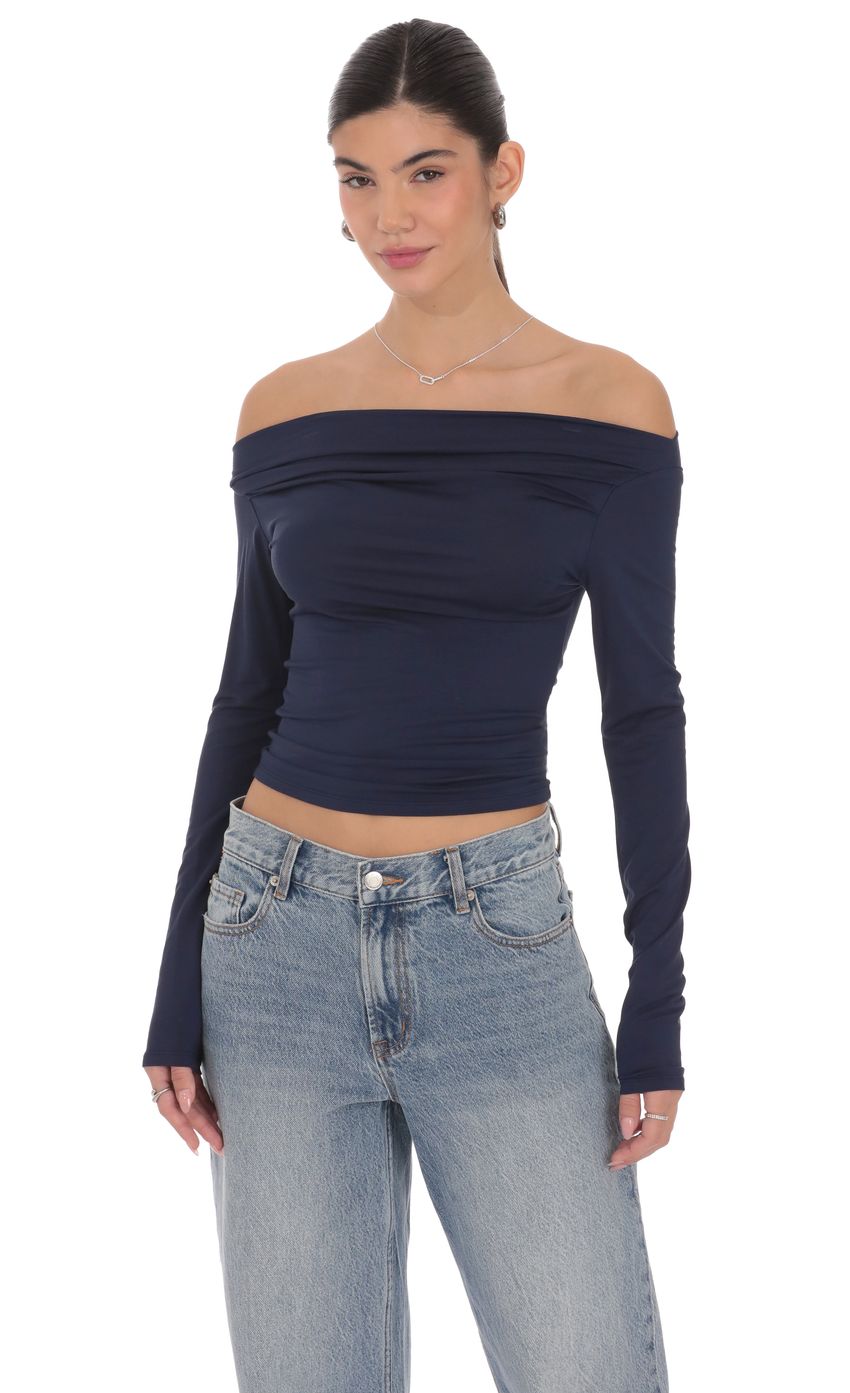 Product image for Ruched Off Shoulder Top in Navy