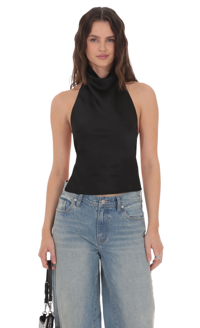 Product image for Satin Open Back Top in Black