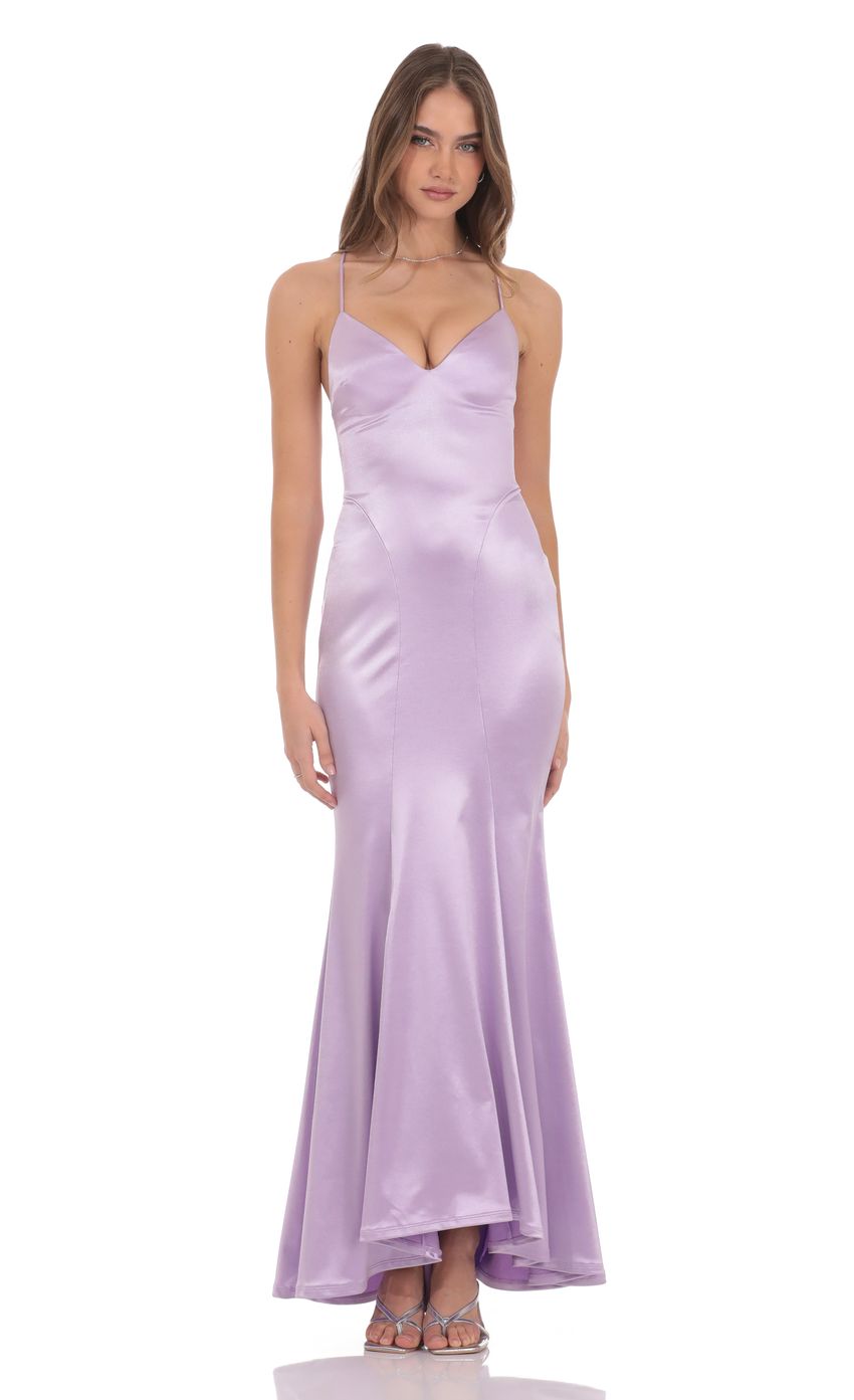 Product image for Satin Open Back Mermaid Maxi Dress in Lavender