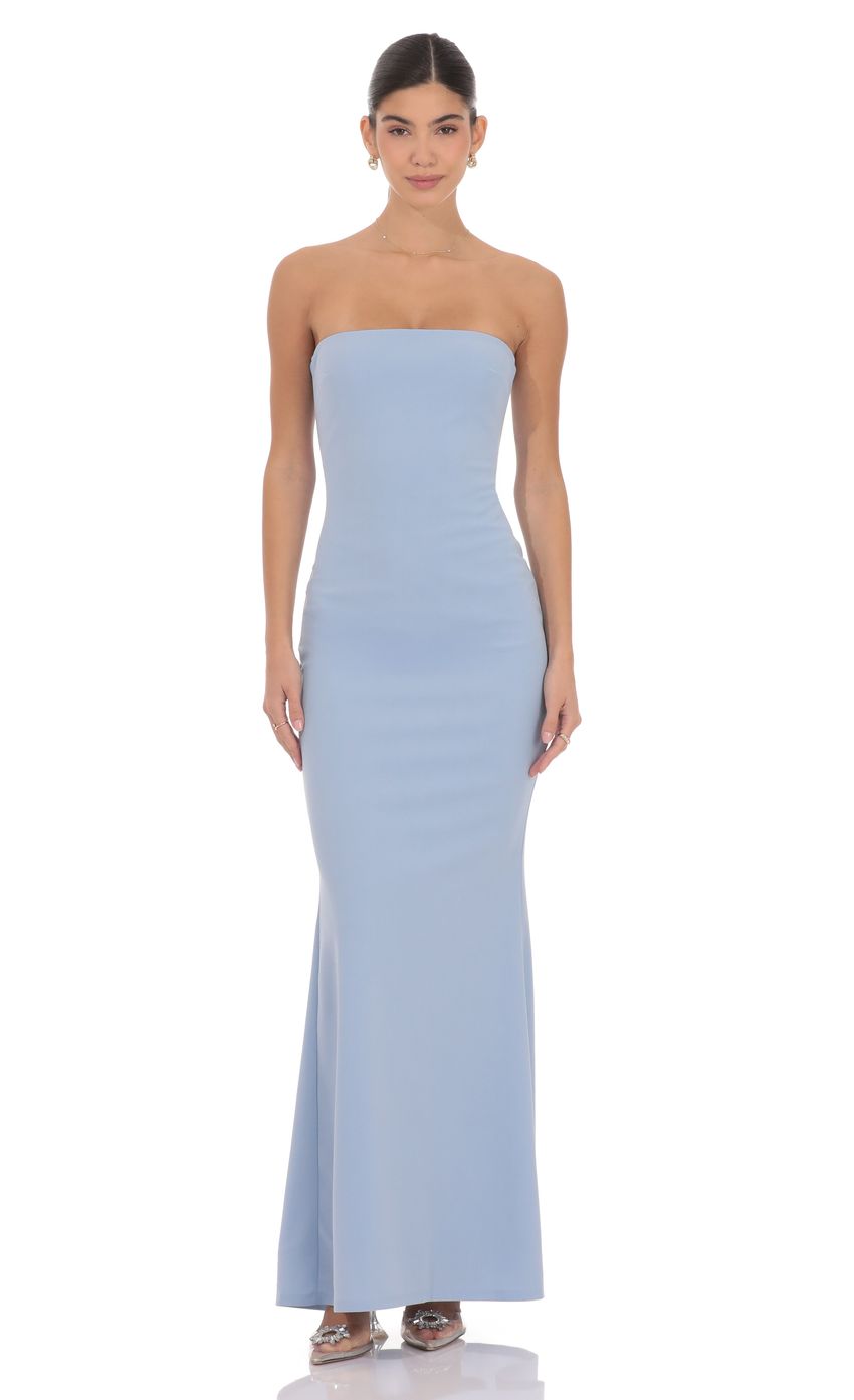Product image for Back Bow Strapless Maxi Dress in Light Blue