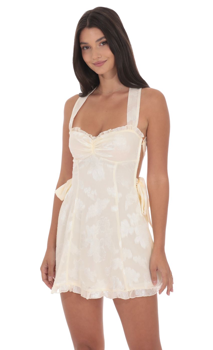 Product image for Floral Strappy Back Bows Dress in Cream