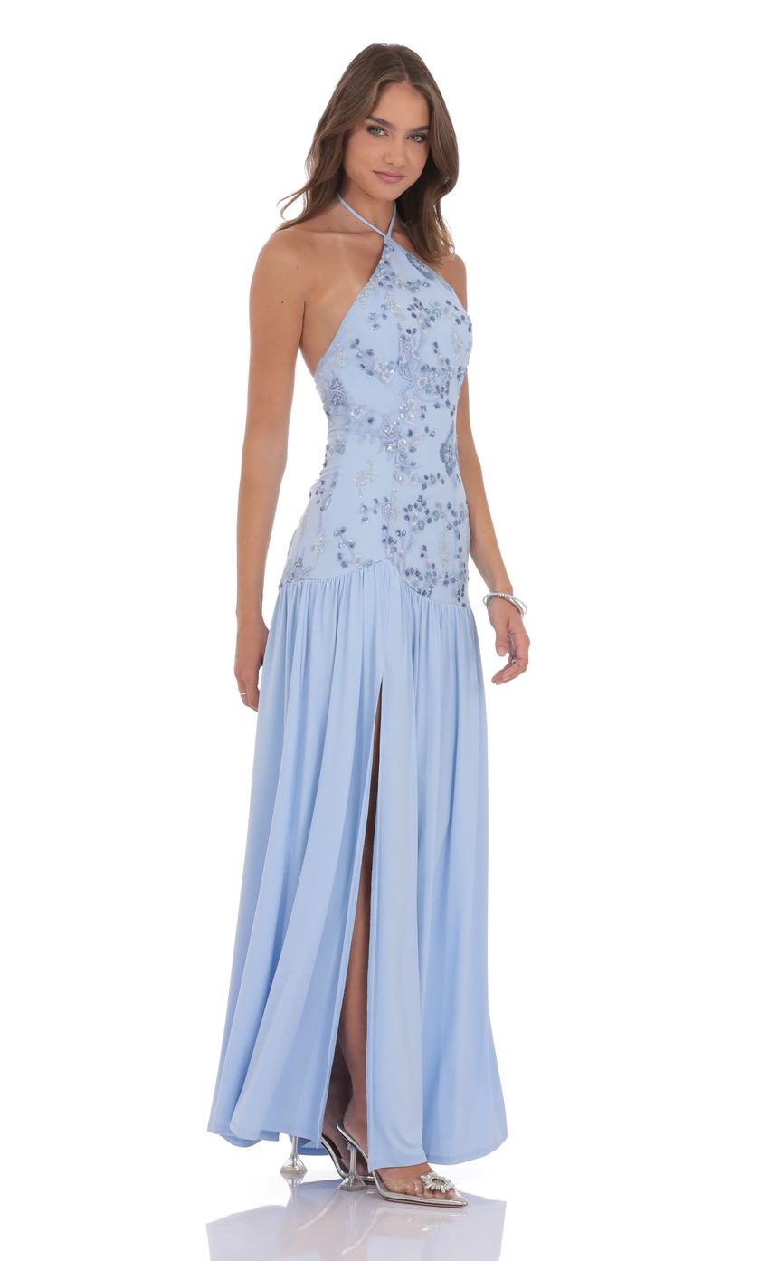 Product image for Drop Waist Sequin Maxi Dress in Light Blue