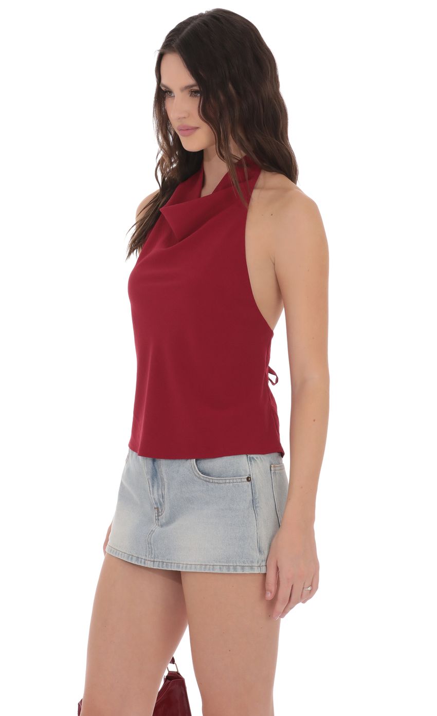 Product image for Mock Neck Halter Top in Red