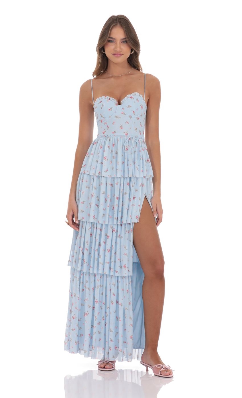 Picture Floral Mesh Ruffle Maxi Dress in Blue. Source: https://media-img.lucyinthesky.com/data/product-media/850xAUTO/06aa14a3-86b6-4ee4-904a-6a22a8c833e0.jpg