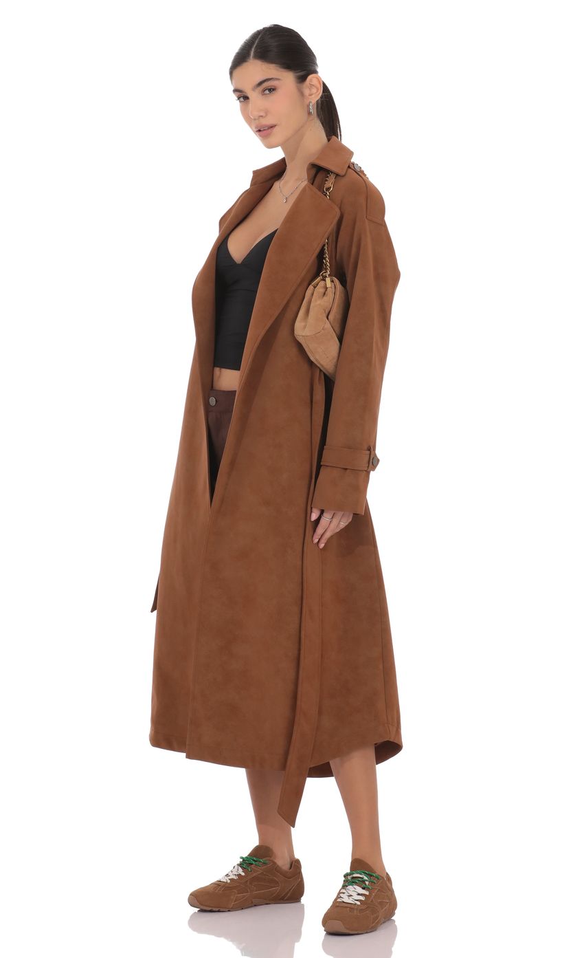 Product image for Faux Leather Trench Coat in Camel