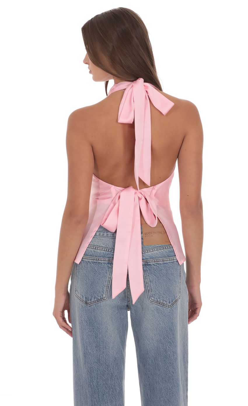 Product image for Satin Cowl Neck Top in Pink