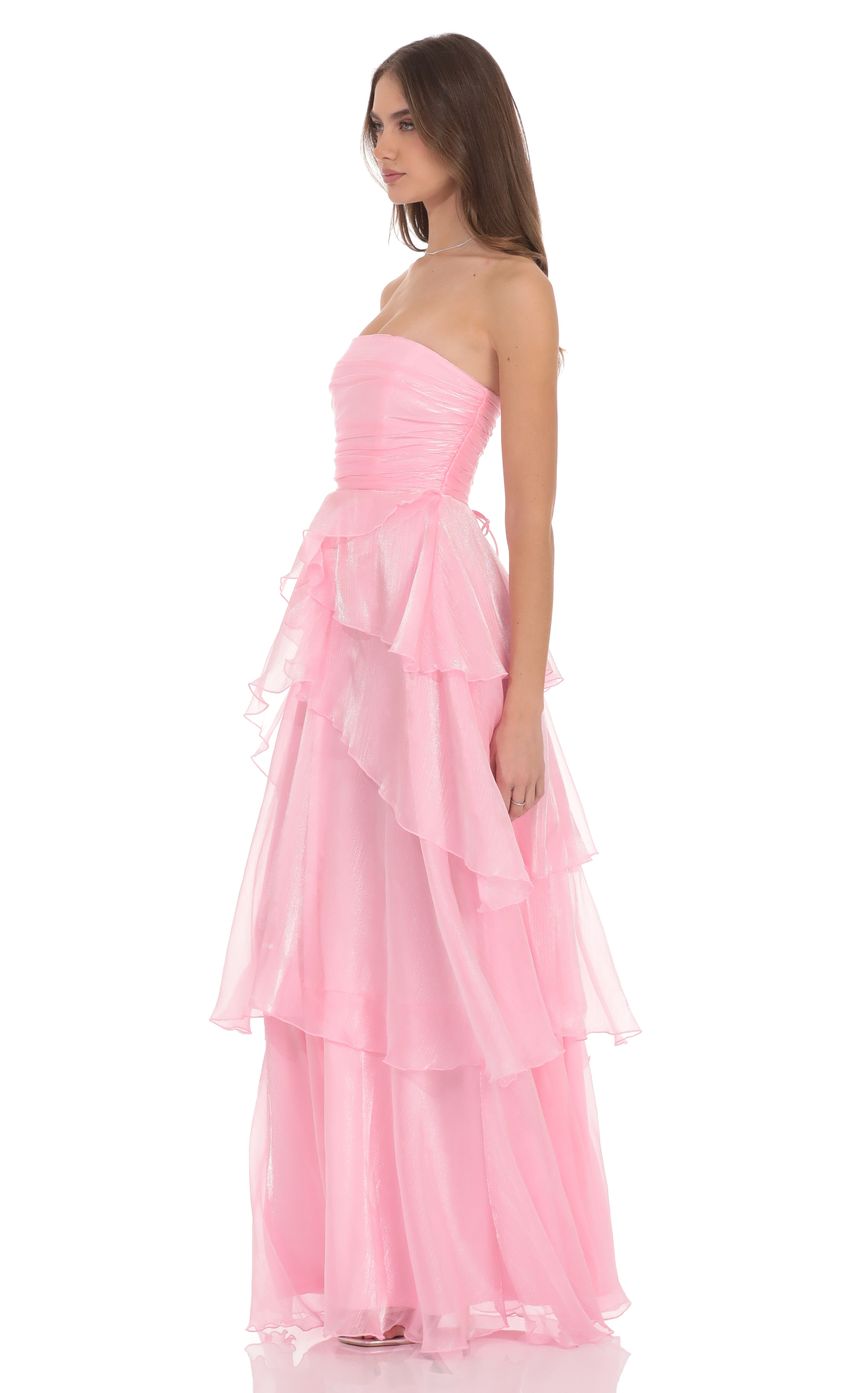 Product image for Corset Petal Ruffle Strapless Maxi Dress in Pink