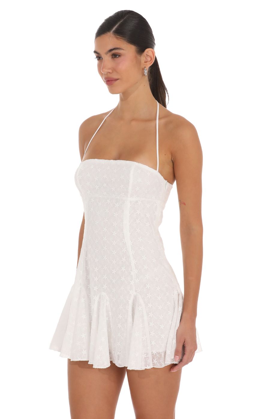 Product image for Embroidered Floral Flared Mini Dress in White