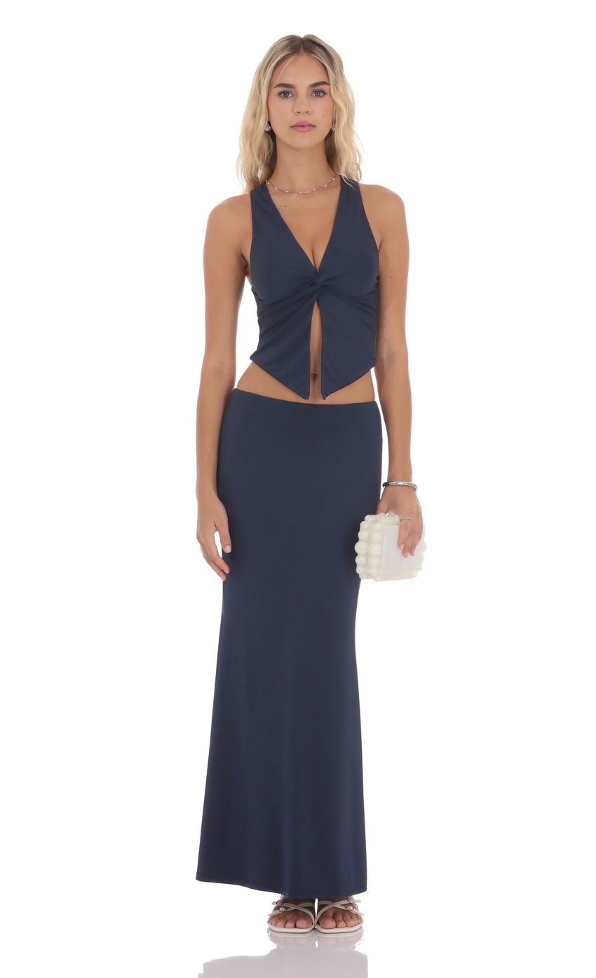 Product image for V-Neck Twist Two Piece Set in Navy