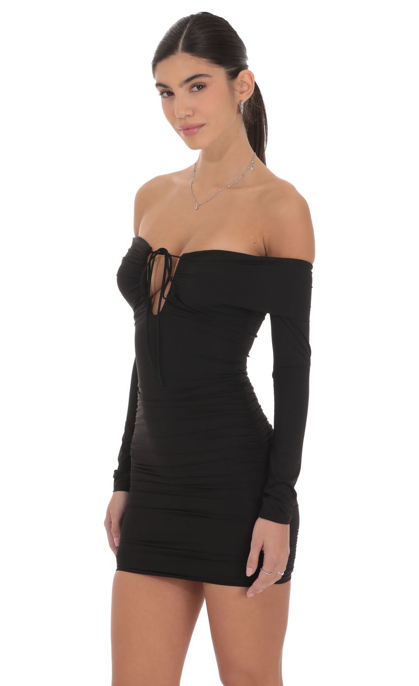 Product image for Plunge Off Shoulder Bodycon Dress in Black
