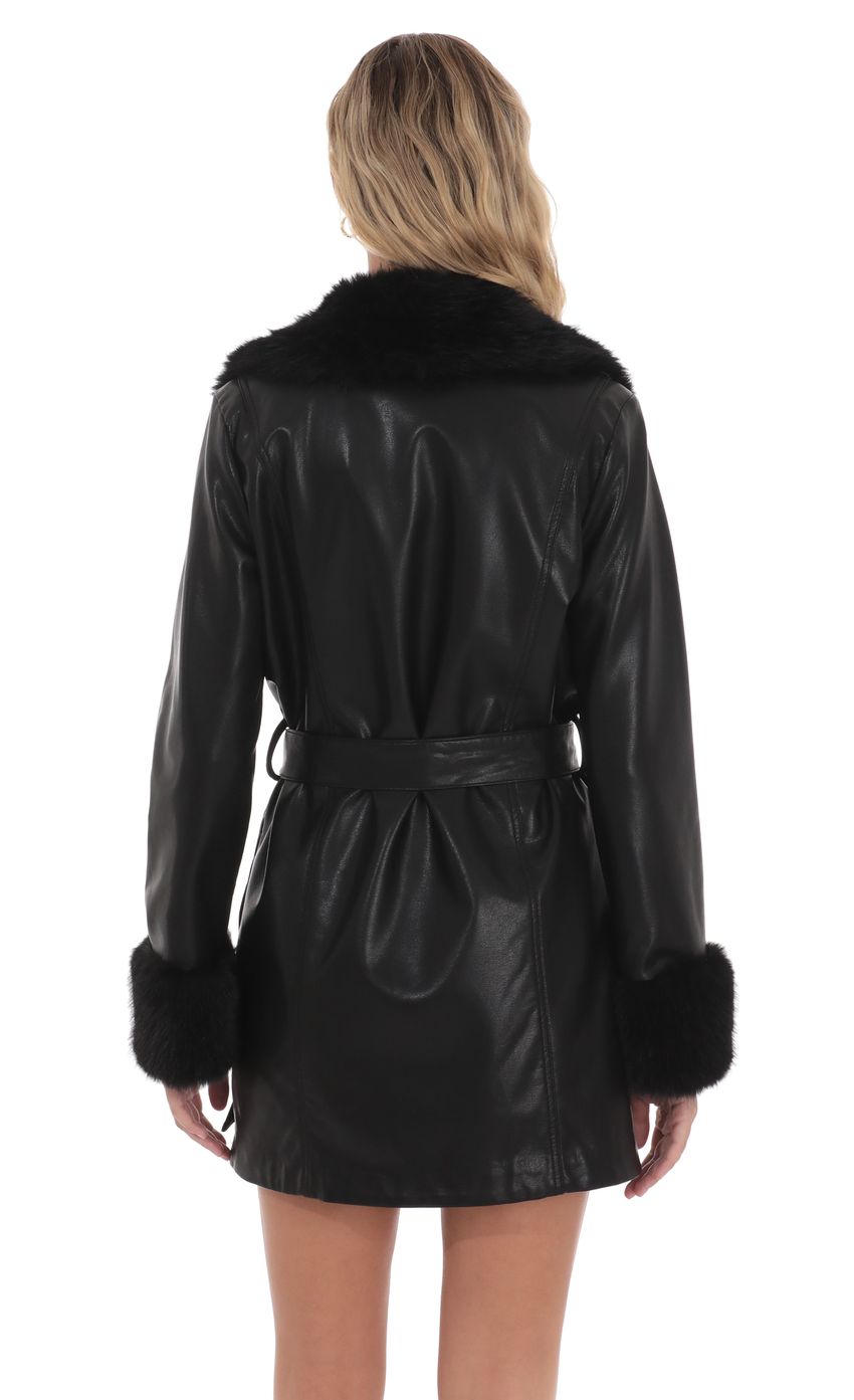 Product image for Faux Fur Leather Trench in Black